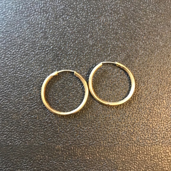 Gold Endless Hoop Earrings Small Nickel free - Picture 2 of 7